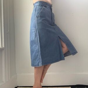 vintage denim midi pencil skirt, 70s